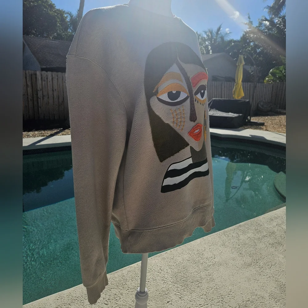 NEW Zara Sweatshirt Size S Beige Eclectic Streetwear Contemporary Casual - Picture 5 of 11